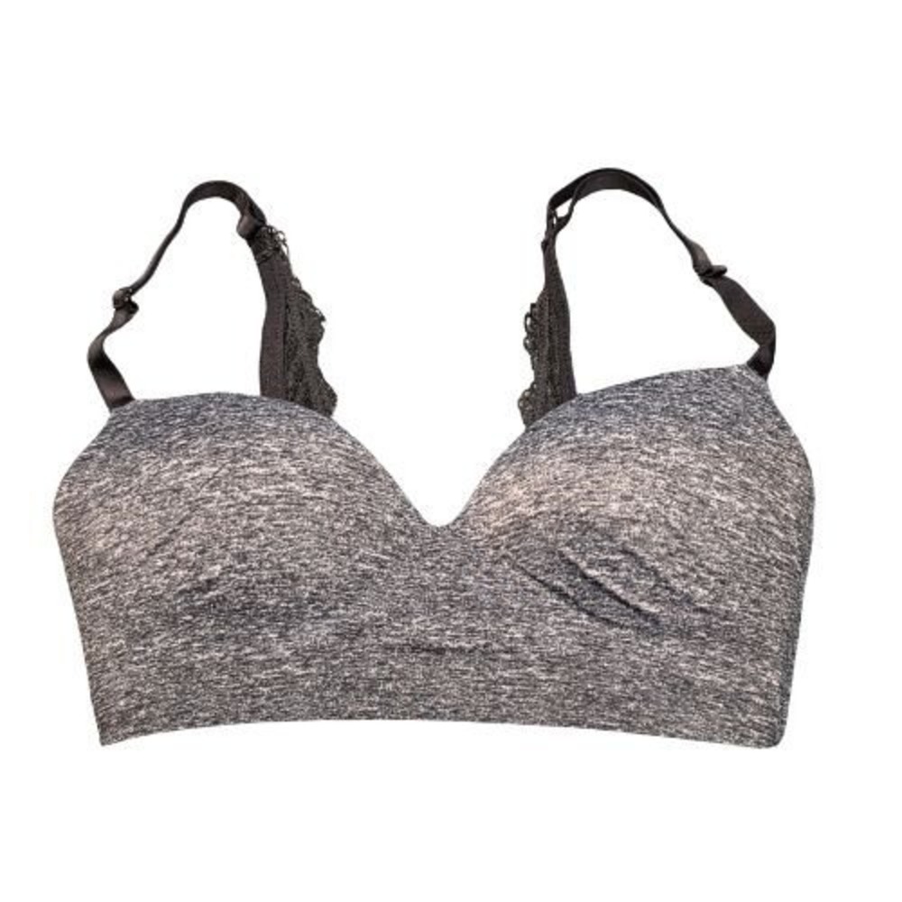 Soma Embraceable 32B Gray Wireless T-shirt Bra Lace Back Adjustable Strap Padded